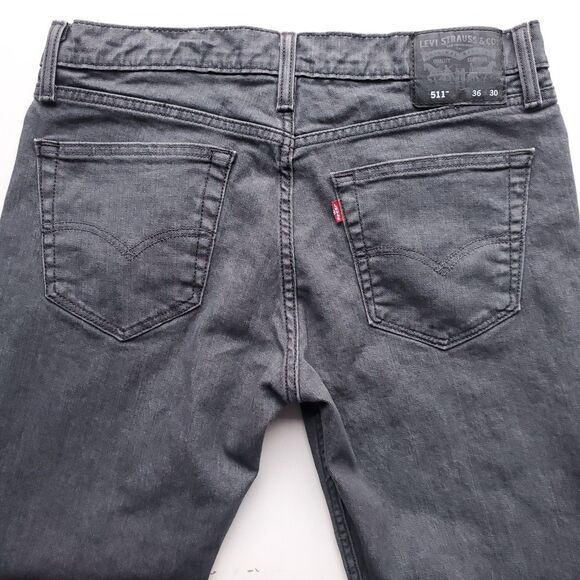Levis Mens 511 Slim Fit Jeans Gray 34 x 27 Irregular (Tag says 36 x 30) Denim - Picture 3 of 16